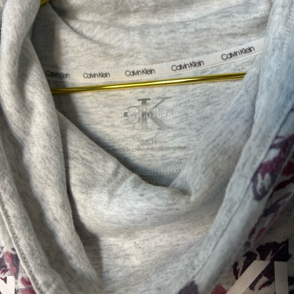 Calvin Klein Floral Gray Cowl Neck Hoodie Sweatshirt Size Small oversized - Picture 3 of 7